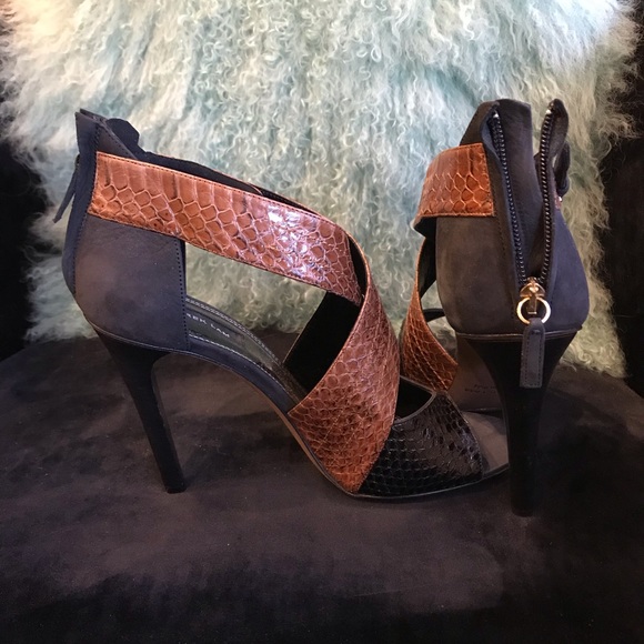 DEREK LAM Layn Snakeskin Suede Crisscross sandals - Picture 2 of 8